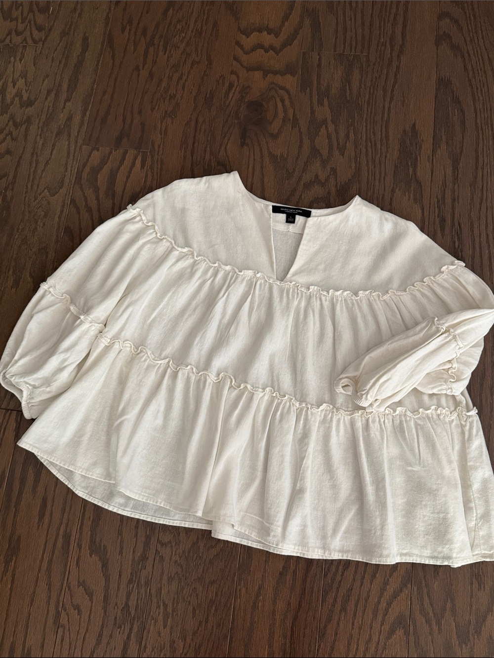 Marc New York Andrew Marc Linen Cream Ruffled Blouse